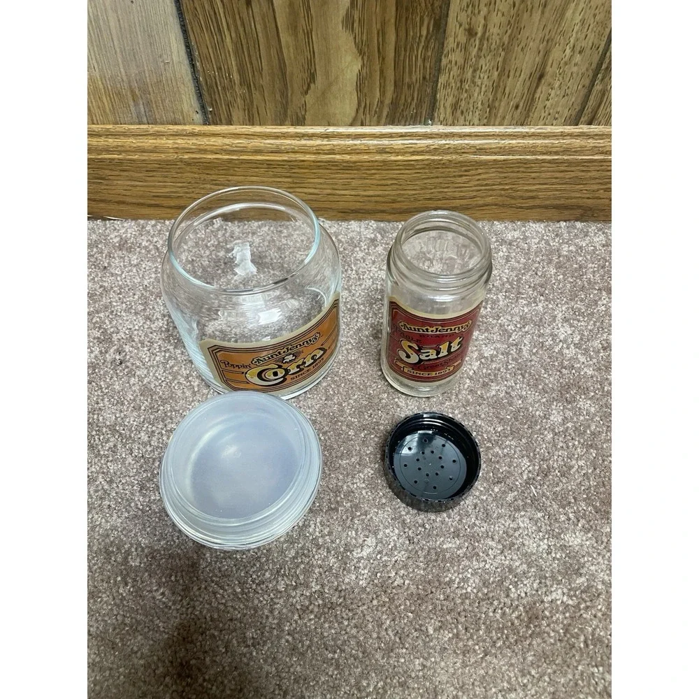 Vintage Aunt Jenny's Poppin' Corn Glass Jar & Table Salt‎ Great Shaker 1980